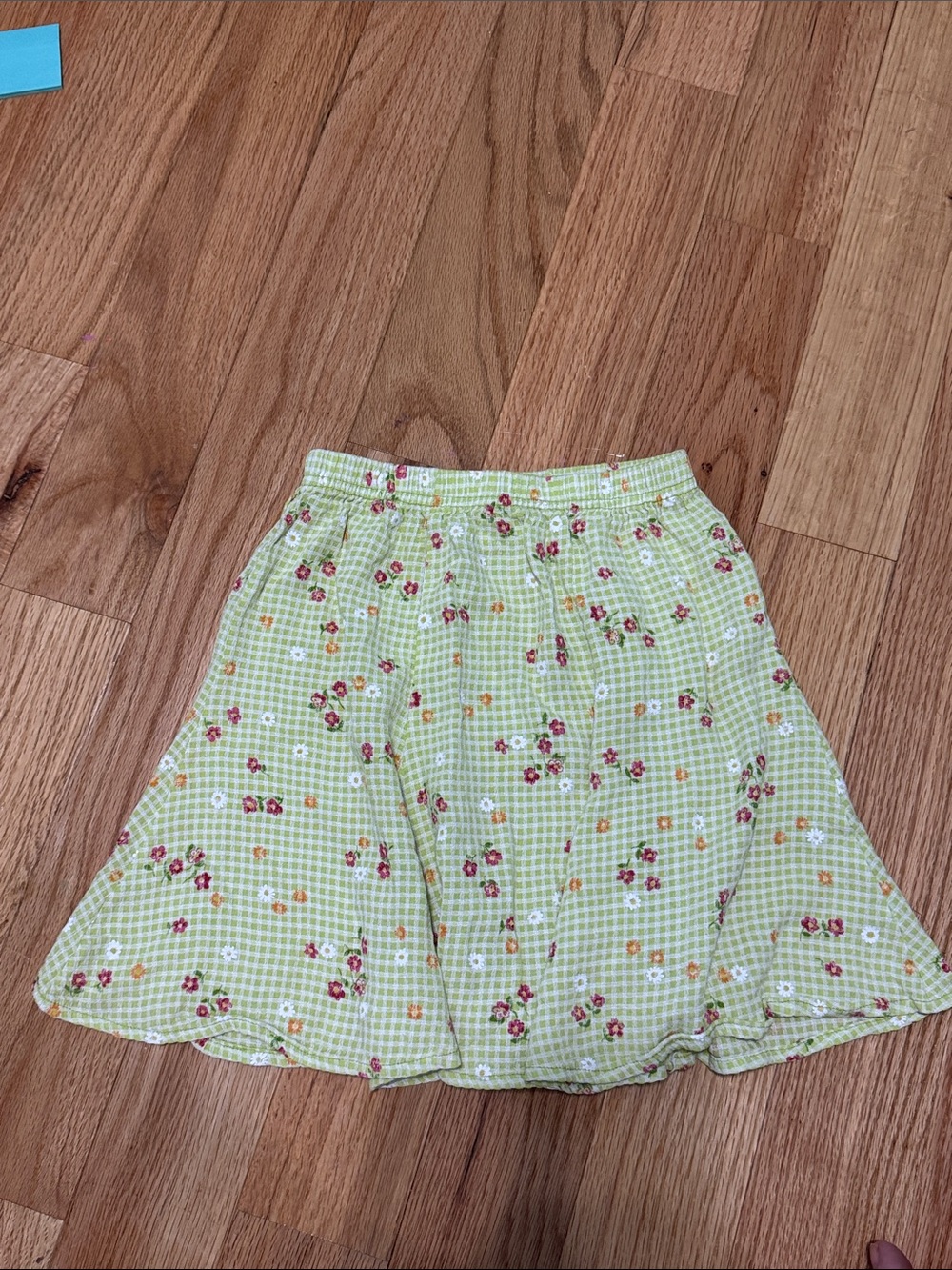 Light Green Floral Gingham A-Line Skirt